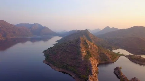 Aerial view of a Lake in Udaipur Rajasthan Stock Footage