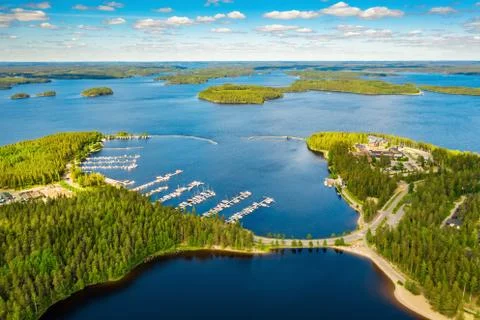 Aerial view of lakes and forest. Imatran Kylpyla Spa. Lammassalmi lake. Finland Stock Photos