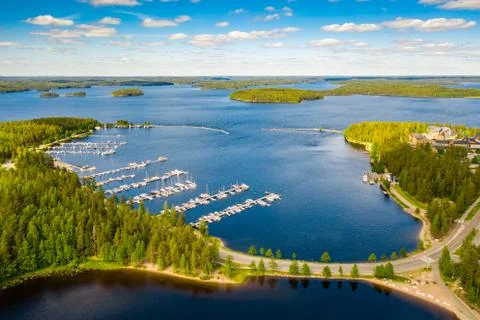 Aerial view of lakes and forest in Imatra. Kylpyla Spa. Bikini Bay. Finland Stock Photos