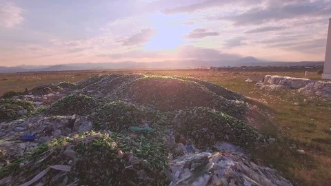 Aerial view of landfill, dump environment. Garbage and plastic waste in landfill Stock Footage 122587835