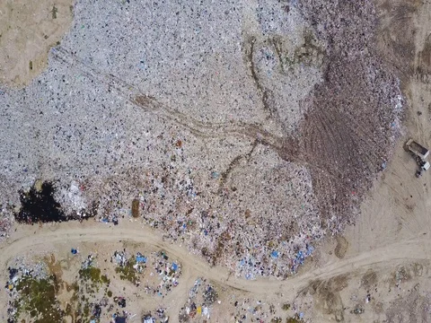 Aerial view of landfill Stock Footage 77375183