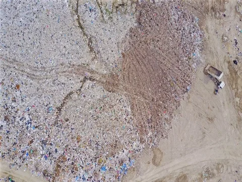 Aerial view of landfill Stock Footage 77375191