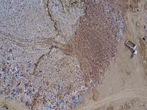 Aerial view of landfill Stock Footage 77375197