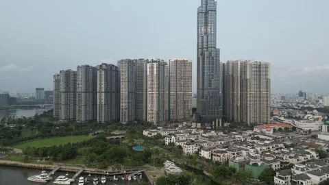 Aerial View of Landmark 81 Skyscraper in Ho Chi Minh City, Vietnam Stock Footage 335602142