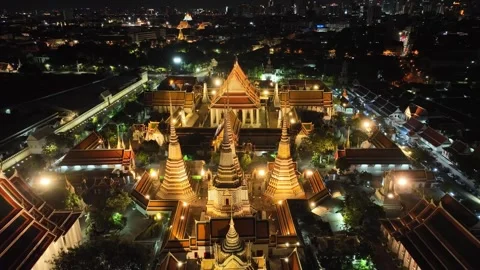 Aerial view landmark architecture of Wat Pho in Bangkok city Stockbeeldmateriaal 247434281