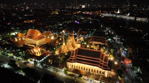 Aerial view landmark architecture of Wat Pho in Bangkok city Video stock 247436644