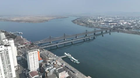 Aerial view of landscape of amrok river in Dandong city China Stock-Footage 266968970