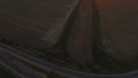 Aerial view of the landscape and fields on sunset 스톡 동영상 92967050