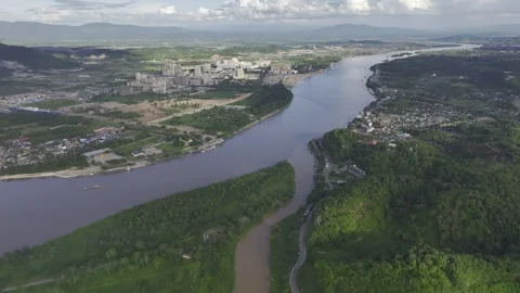 Aerial view of landscape of golden triangle region between Thailand and Burma Video stock 266420372