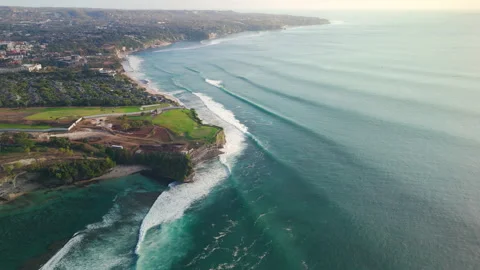 Aerial view of landscape with ideal ocean waves. Surfing paradise Stock-Footage 343388367