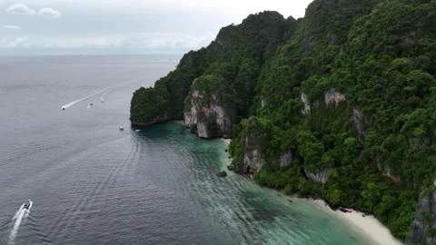 Aerial view of landscape of Koh Phi Phi Don island's seashore Thailand Stock Footage 266667319
