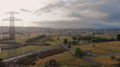 Aerial View Of A Landscape With Power Lines Stock Footage 123213426