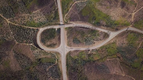 Aerial view of landscape with road intersection, Pedrogao Grande, Centro Region Stock Footage 114852737