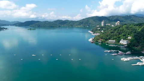 Aerial view Landscape of Sun Moon Lake  in Taiwan. Видео 345944633