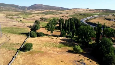 Aerial view landscape trees and mountains in the background Stock Footage 268845151