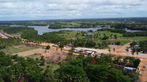 Aerial view of the landscape with trees and water in grand popo, benin Stock Footage 317657384
