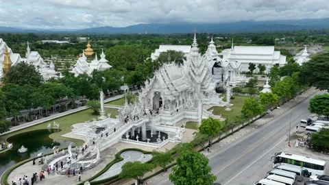 Aerial view of landscape of white temple in Chiang Rai Thailand 스톡 동영상 266418593