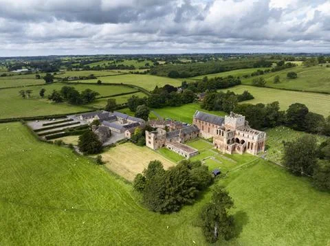 Aerial view of Lanercost Priory ruined church and former monastic site County Stock Photos