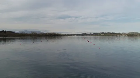 Aerial view of lanes prepared before a rowing competition Stock Footage 106400554