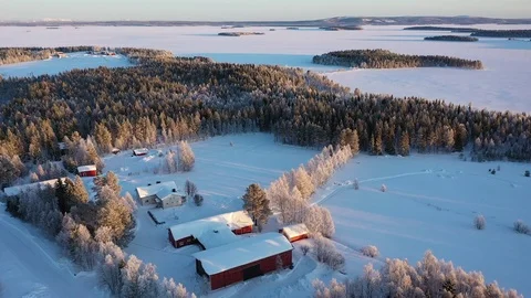 Aerial view of Lapland. The drone view of winter forest in Lapland, Finland Stock Footage 126279087