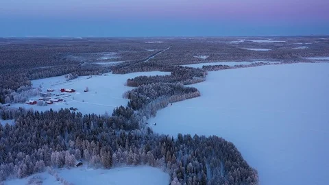 Aerial view of Lapland. The drone view of winter forest in Lapland, Finland Stock Footage 126279130