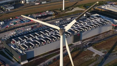 Aerial View of Large AI Data Center in Eemshaven, Netherlands Stock Footage 344752336