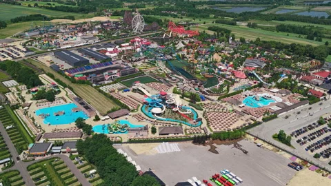 Aerial View Of A Large Amusement And Water Park Resort In Energylandia In Stock Footage 337774259