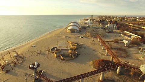 AERIAL VIEW. Large Area Of The Beach Of Modern Festival Befooz Stock Footage 106247394