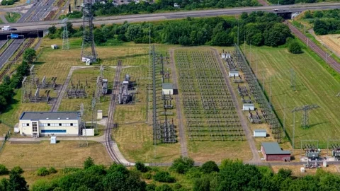 Aerial View of Large Battery Energy Storage Facility Stock Footage 338328562
