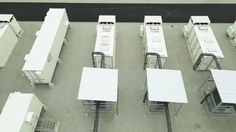 Aerial View of a Large Battery Storage Power Station for Energy Grid Backup Stock Footage 335633941