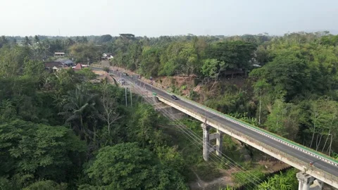 Aerial view of a large bridge built with sturdy and strong concrete pillars Video stock 290936985