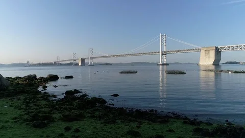 Aerial view of large bridge, Japan Stock Footage 76113452