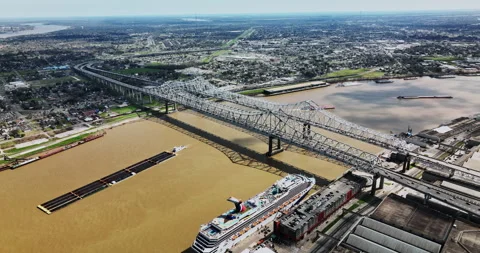 An aerial view of a large bridge over a river Stock Footage 293241073