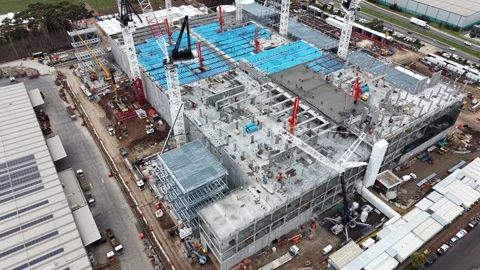 Aerial view of large building construction site with cranes Video stock 337810748