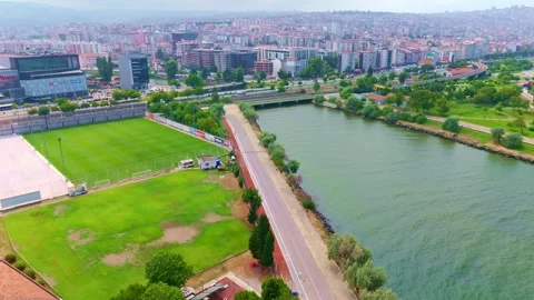 Aerial view a large building with a. Stock Footage 284680343