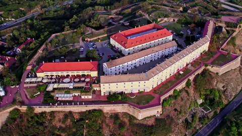 Aerial View of Large Building With Red Roof in Petrovaradin Fortress, Novi Sad Stock Footage 272869970