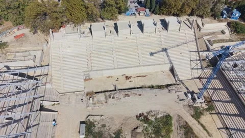 Aerial View Of Large Building Under Construction With Steel Framework Stock Footage 348010466