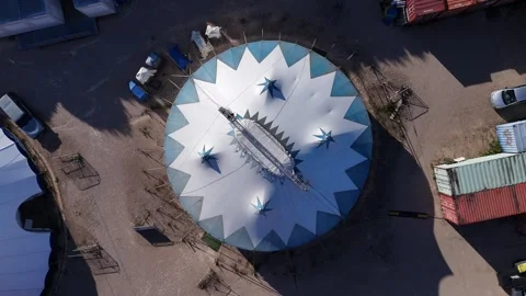 Aerial View of Large Circus Tent with Star Pattern Stock Footage 309511643
