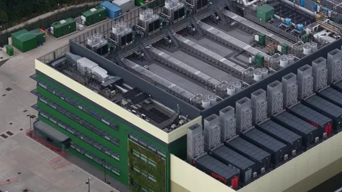 Aerial View of Large Colocation and Cloud Data Center Stock Footage 346531254
