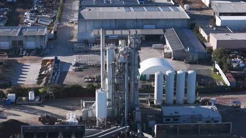 Aerial view of a large concrete mixing plant in an industrial area Stock Footage 341235545