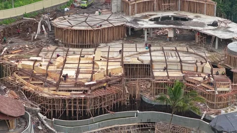 Aerial view of a large construction site with many workers Stock Footage 328913258