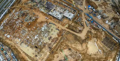 Aerial view of large construction site. Building new apartment blocks in resi Foto stock