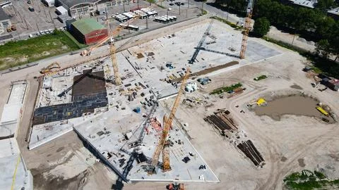 Aerial view of large construction site building new infrastructure Stock Photos