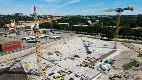 Aerial view large construction site developing urban infrastructure Stock Photos