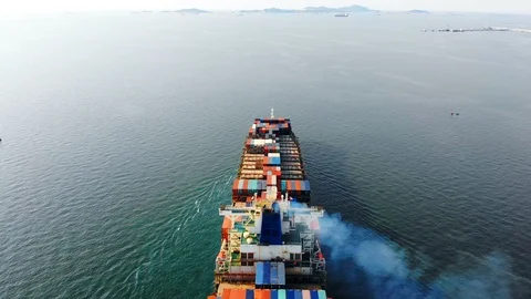 Aerial view of Large container ship in ocean. Stock Footage