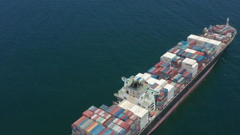 Aerial view. Large container ship at ocean. Stock Footage 155678419