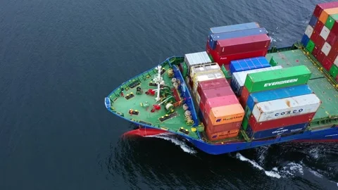 Aerial view of a large container ship in sea. Logistics and transport 스톡 동영상 299701391