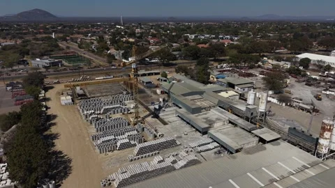 Aerial View of Large Crane Over Precast Concrete Factory Yard Video stock 342608415