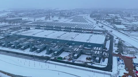 Aerial view of a large data center complex during its construction phase Stock Footage 328994979