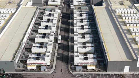 Aerial view of a large data center complex with servers modules and power g.. Stock Footage 333602619